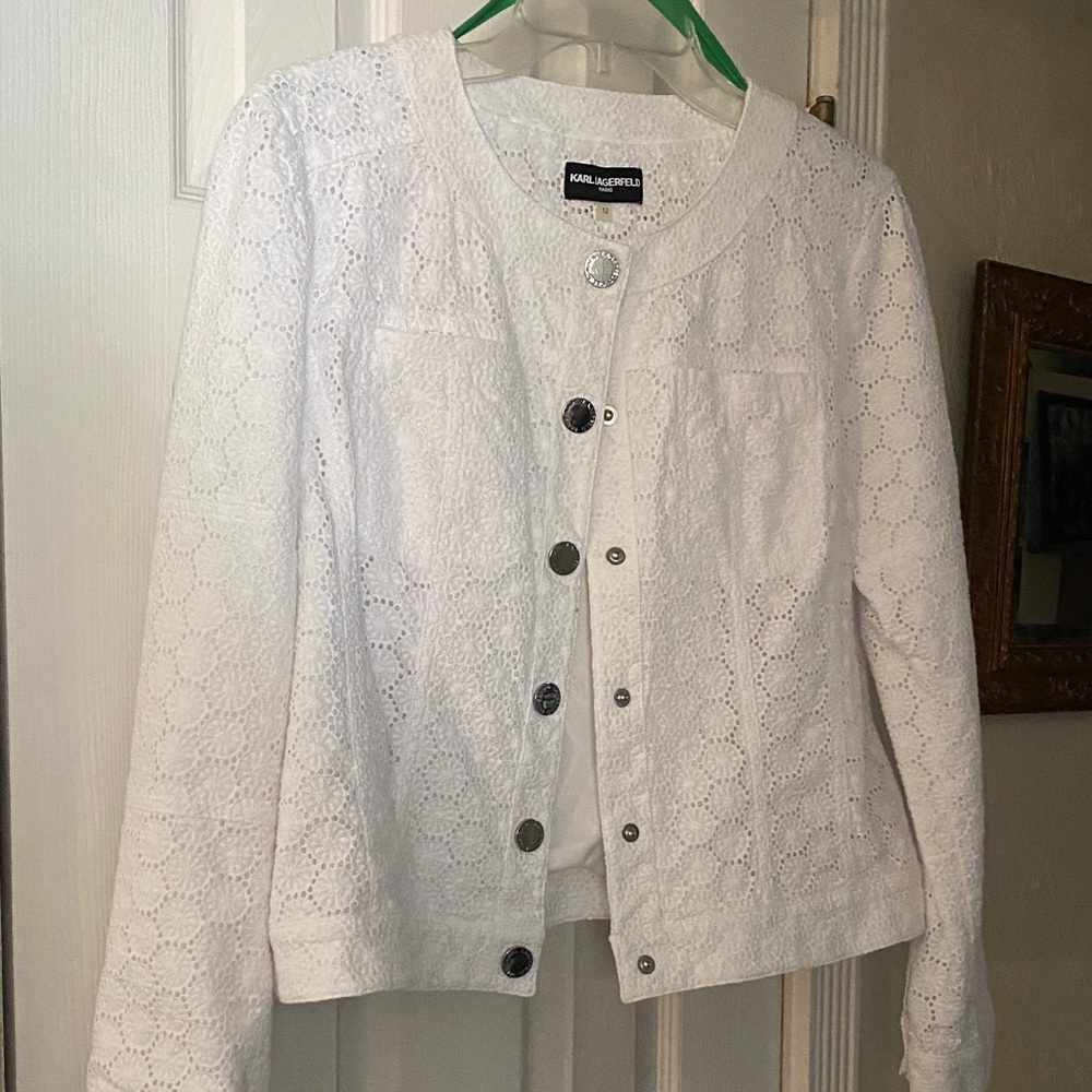 Karl Lagerfeld White Eyelet Blazer